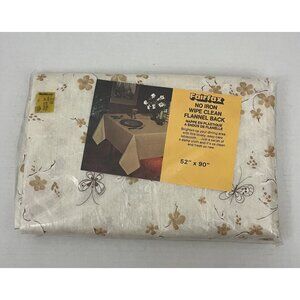 Vintage Fairfax No Iron Wipe Clean Flannel Back Tablecloth 52x90" Butterfly NOS